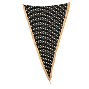 Echo triangle silk scarf. Black with heart print & pink border.